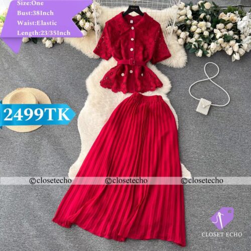 Red Embroidered Top+ Georgette Skirt with Inner