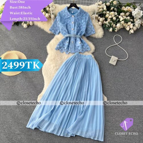 Blue Embroidered Top+ Skirt